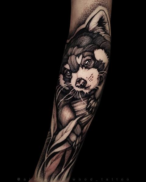 Dotwork red panda tattoo by @alexunderwood_tattoo