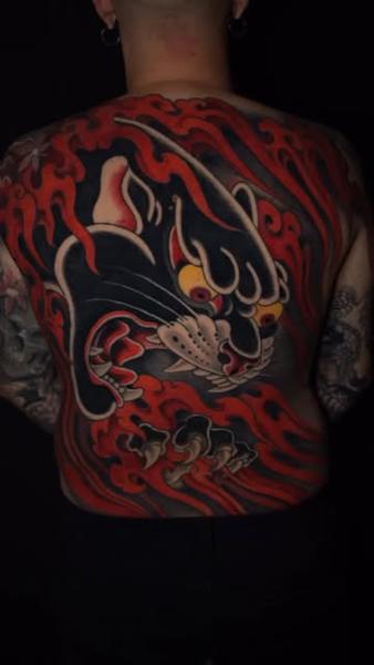Japanese traditional japanese panther tattoo by @alex_the_tattooer