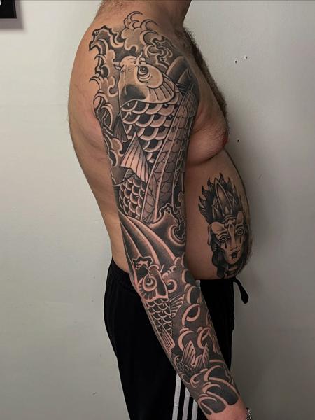 Japanese koi fish waves tattoo by @alex_the_tattooer