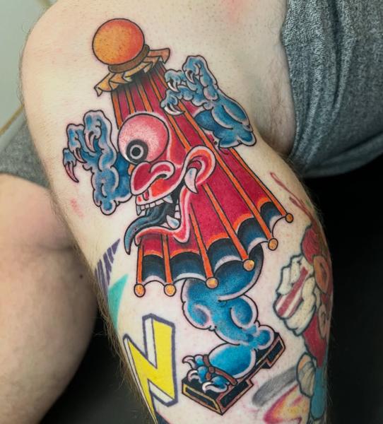 Japanese traditional japanese umbrella monster tattoo by @alex_the_tattooer