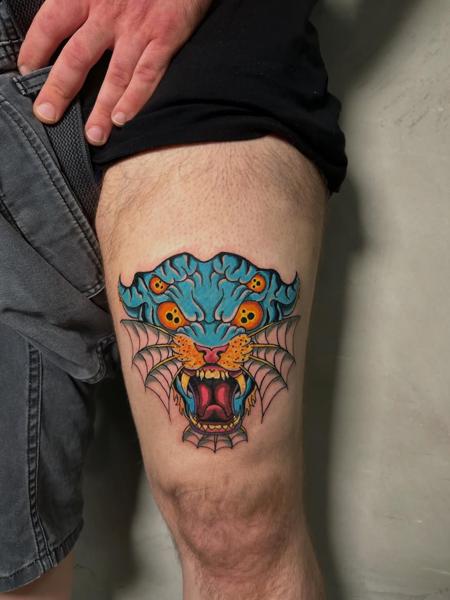 Neo-traditional multi-eyed panther tattoo by @antzas.ttt