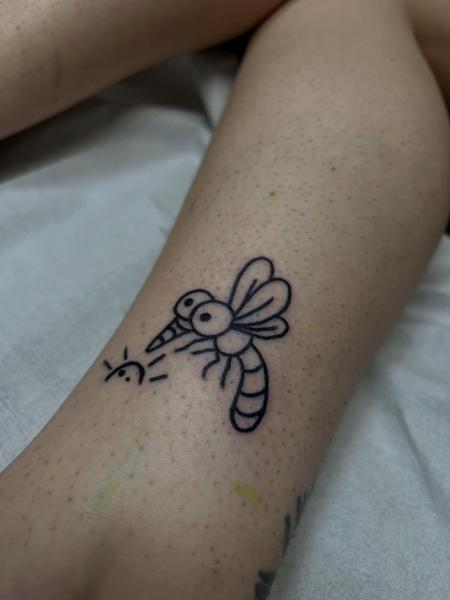 Linework cartoon mosquito tattoo by @antzas.ttt