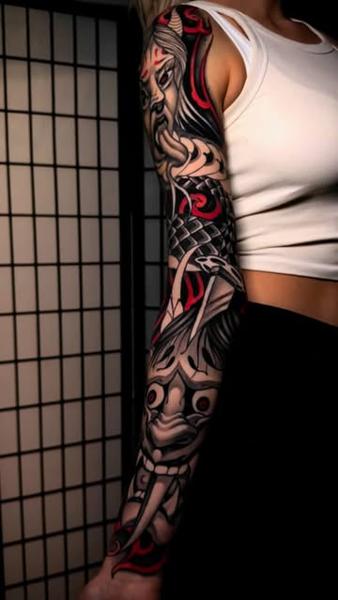 Japanese japanese demon mask tattoo by @alexnik_tt