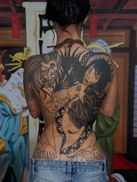 Japanese japanese woman snake tattoo by @alexnik_tt
