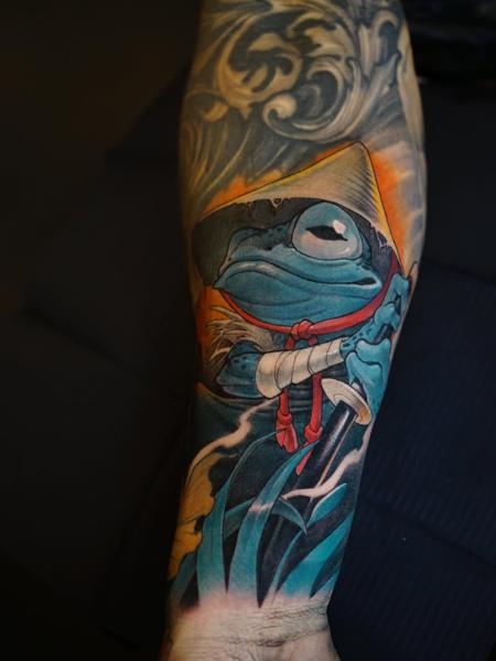 Neo-traditional samurai frog tattoo by @cappellini_ink