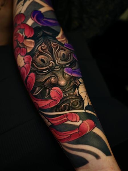 Japanese hannya mask tattoo by @cappellini_ink
