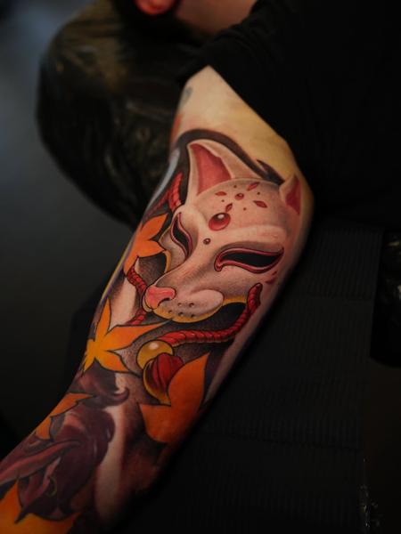 Japanese kitsune mask tattoo by @cappellini_ink