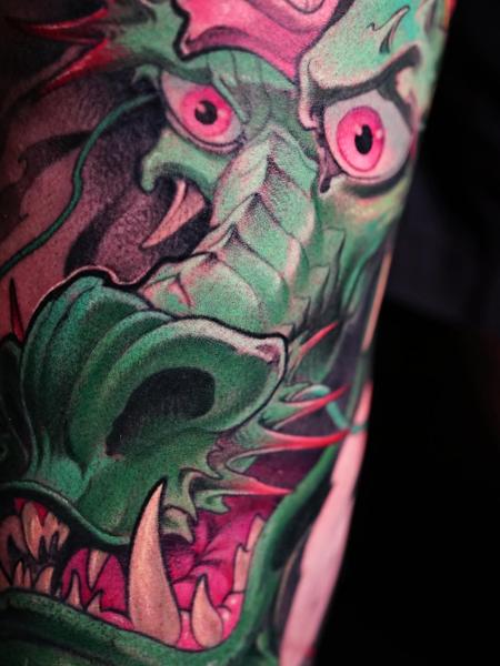 New school dragon head tattoo by @cappellini_ink