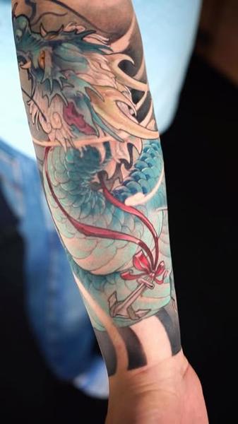 Japanese dragon anchor tattoo by @cappellini_ink