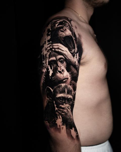 Realism three wise monkeys tattoo by @alx.tattooart