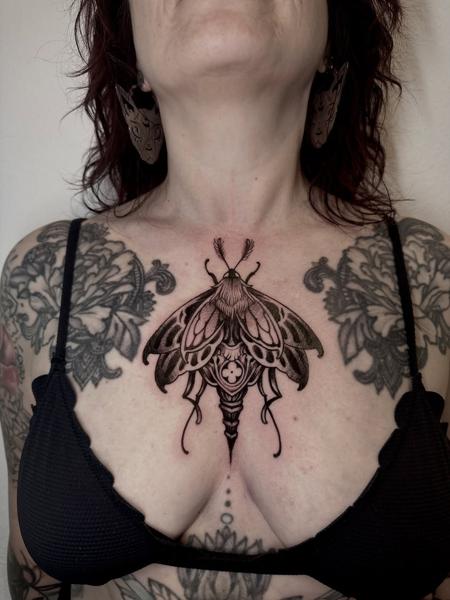 Ornamental ornamental moth tattoo by @alexgotza