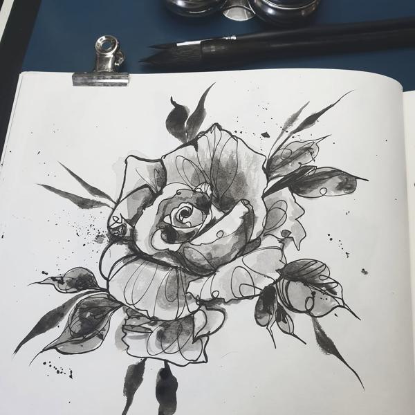 Watercolor watercolor rose tattoo by @alexingart