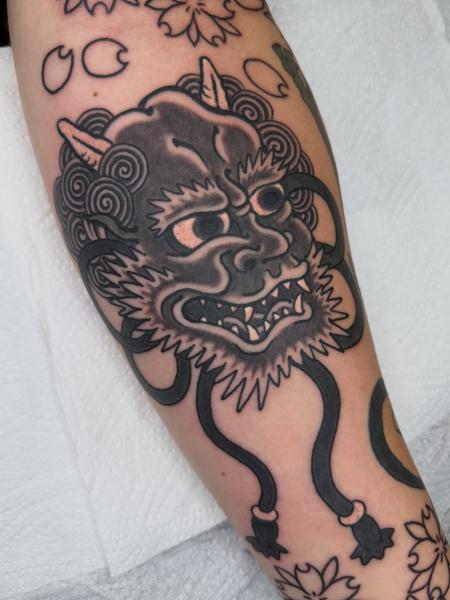 Japanese oni mask tattoo by @alex.j.griffith