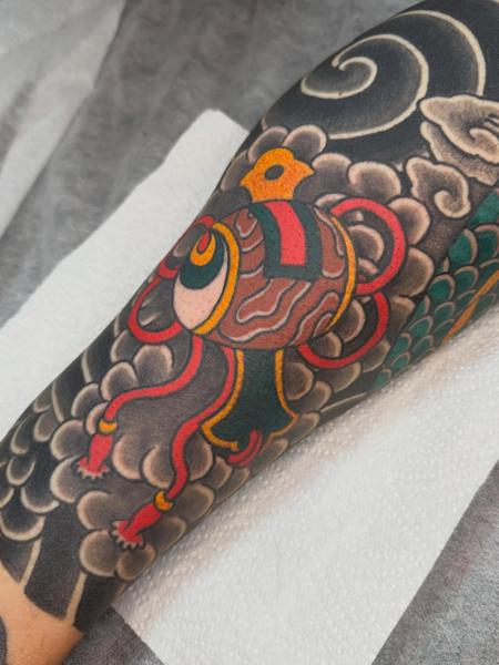 Japanese japanese mask tattoo by @alex.j.griffith