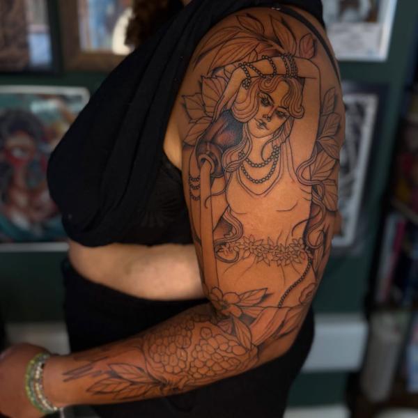 Art nouveau art nouveau woman tattoo by @al_xlatattoos