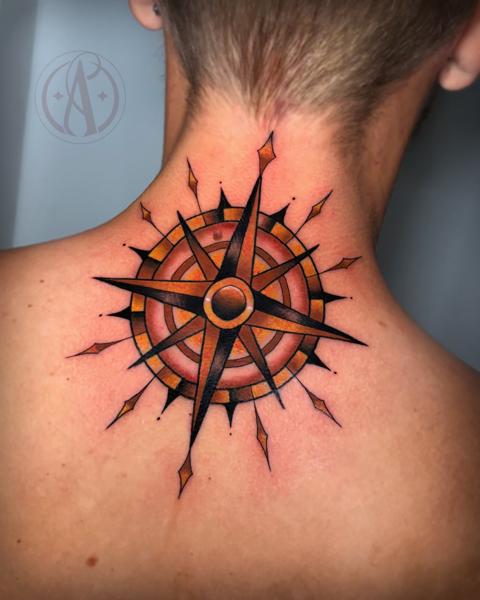 Traditional compass rose tattoo by @alexmadcity