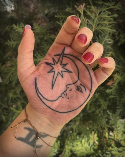 Fine Line moon and star tattoo by @alexmadcity
