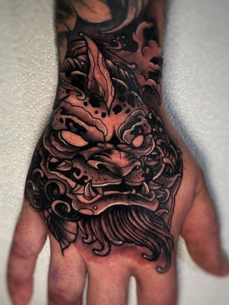 Japanese japanese mask tattoo by @ao.tattoos