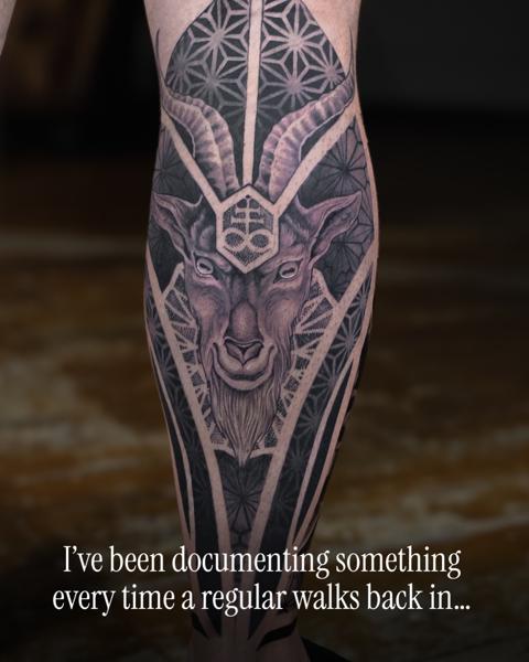 Geometric blackwork geometric goat tattoo by @nero.prenta