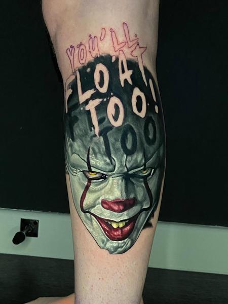 Realism clown portrait tattoo by @alex_rattray_ink