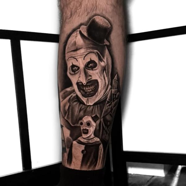 Realism horror clown tattoo by @alfie.wyre.s2