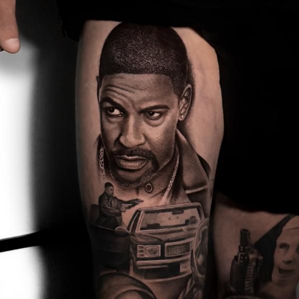 Realism training day portrait tattoo by @alfie.wyre.s2