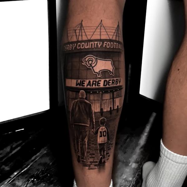 Realism football stadium scene tattoo by @alfie.wyre.s2