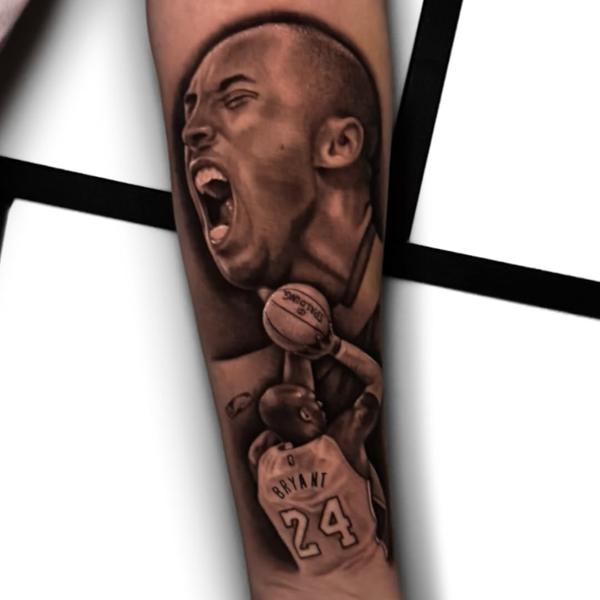 Realism kobe bryant portrait tattoo by @alfie.wyre.s2