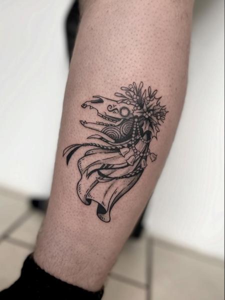 Blackwork ornate animal skull tattoo by @inked_by_alice