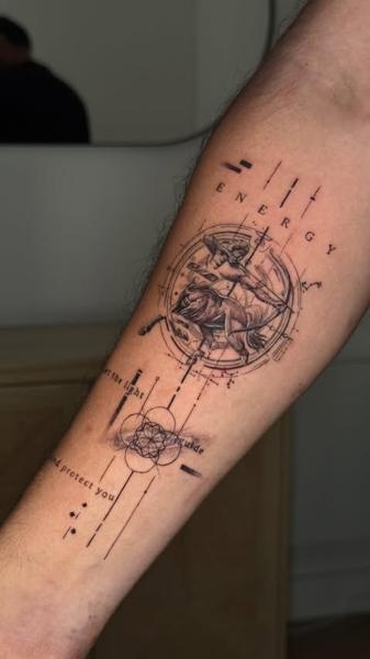 Fine line mythological centaur tattoo by @absolute.dots