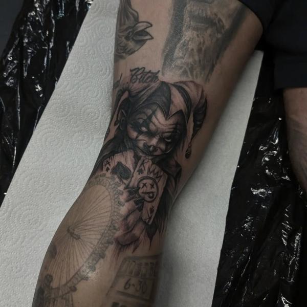 Realism jester tattoo by @amberleena_tattoos