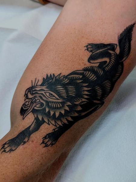 Traditional mythical creature tattoo by @ambermoontattoo