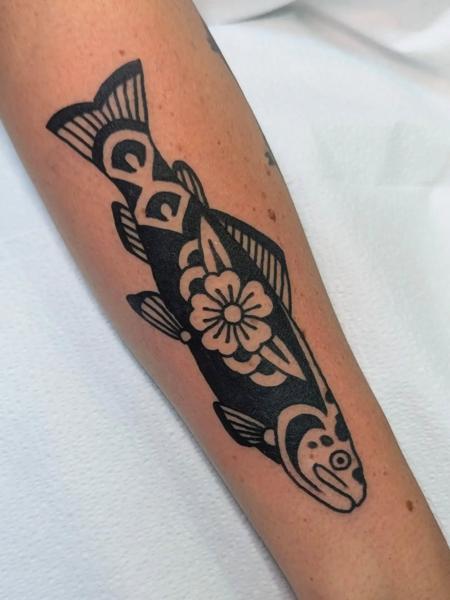 Tribal tribal fish tattoo by @ambermoontattoo