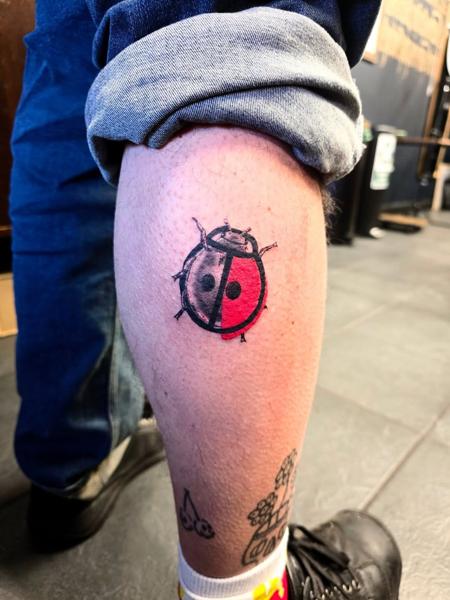 Illustrative split ladybug tattoo by @iamscaarz