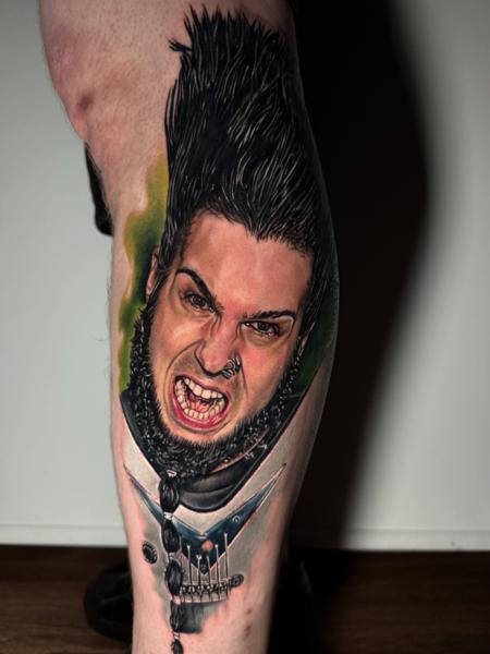 Realism aggressive portrait tattoo by @amyedwardstattoo