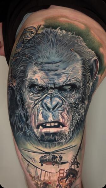 Realism ape portrait tattoo by @amyedwardstattoo