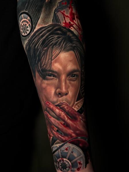Realism bloody portrait tattoo by @amyedwardstattoo