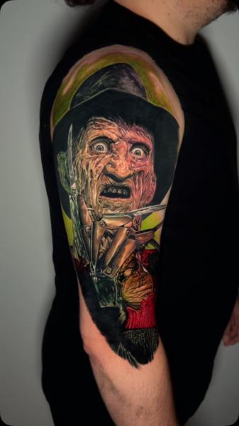 Realism horror portrait tattoo by @amyedwardstattoo