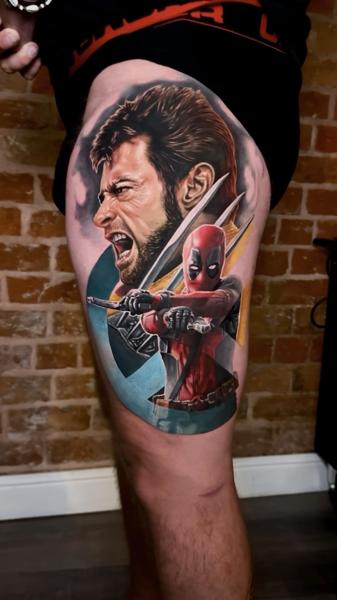 Realism superhero portrait tattoo by @amyedwardstattoo