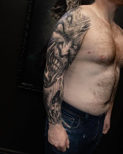 Horror realism horror monster tattoo by @anders_grucz_tattoo