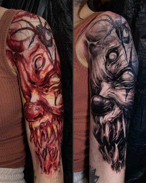 Realism horror clown tattoo by @anders_grucz_tattoo