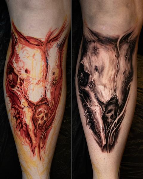 Realism demonic skull tattoo by @anders_grucz_tattoo