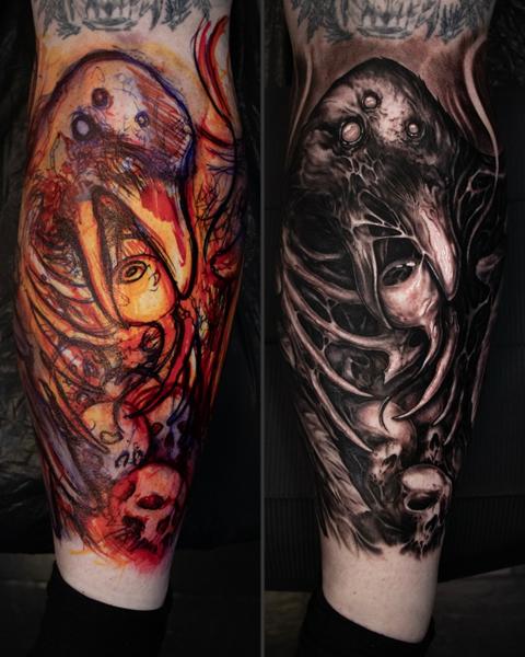 Horror realism horror creature tattoo by @anders_grucz_tattoo