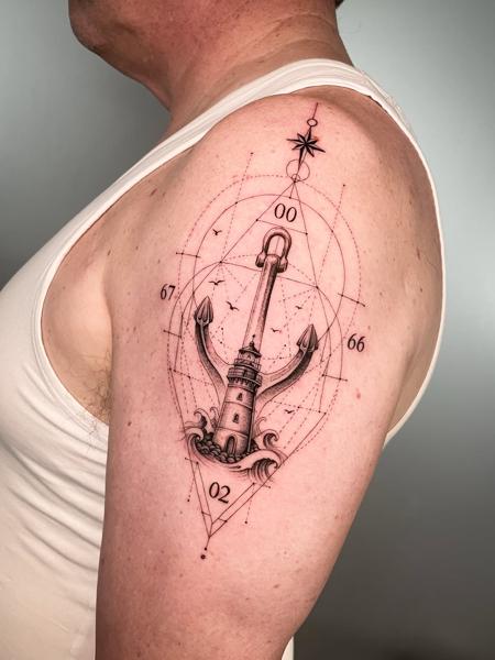 Geometric nautical geometric tattoo by @andreas.givskov