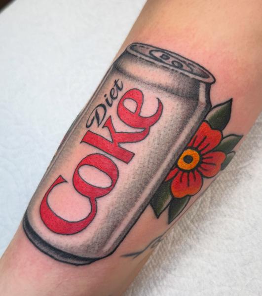 Traditional diet coke can tattoo by @andrew.bid