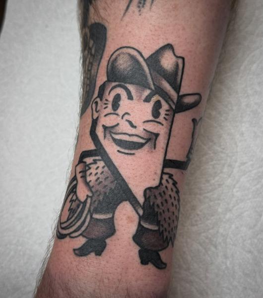 Traditional cartoon cheese tattoo by @andrew.bid