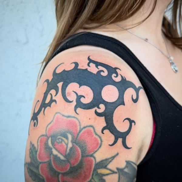 Tribal tribal rose tattoo by @andrew.bid
