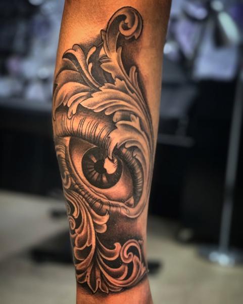 Realism ornamental eye tattoo by @anduen_la23