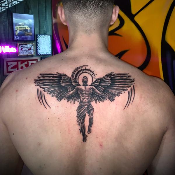 Realism angel with wings tattoo by @anduen_la23