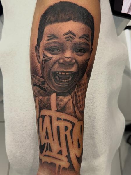 Realism child portrait tattoo by @angelstat2